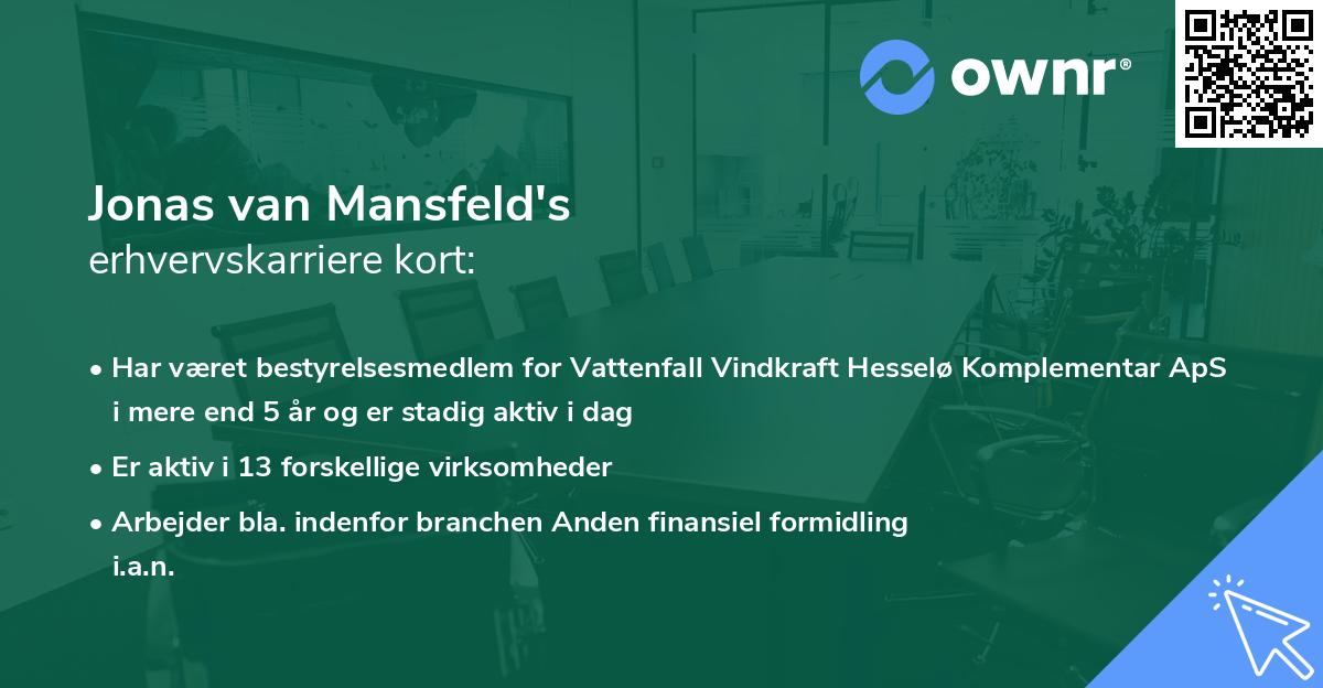 Jonas van Mansfeld's erhvervskarriere kort