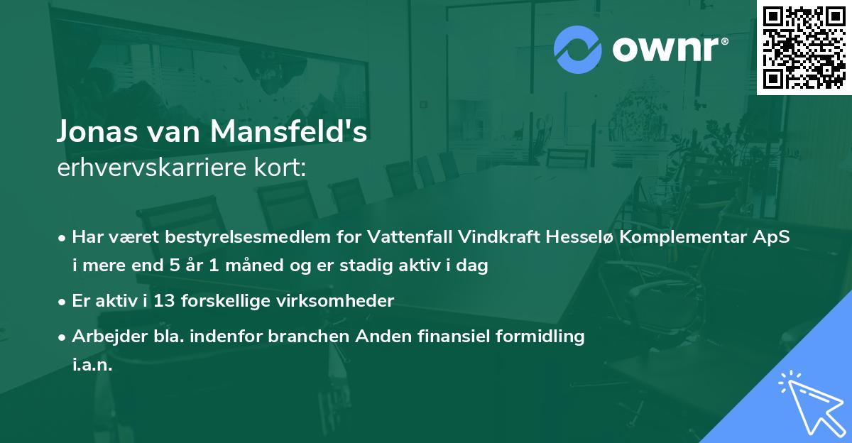 Jonas van Mansfeld's erhvervskarriere kort