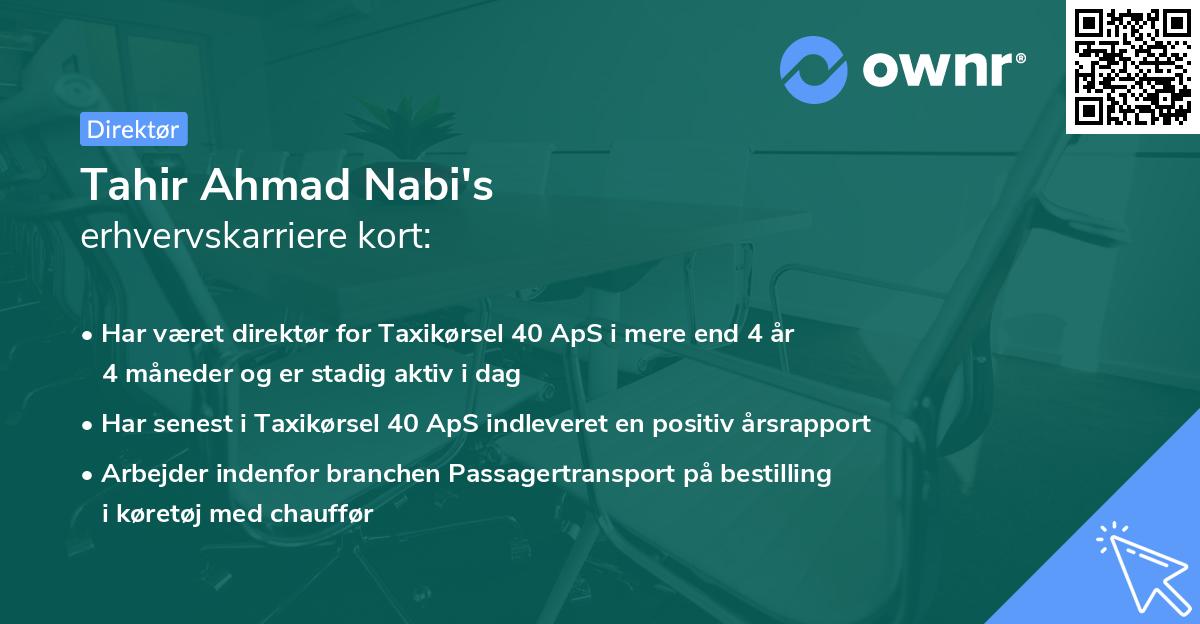 Tahir Ahmad Nabi's erhvervskarriere kort