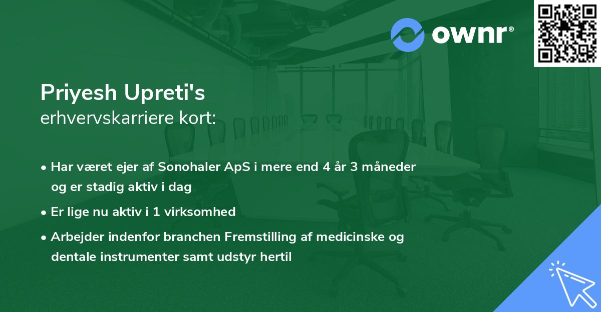 Priyesh Upreti's erhvervskarriere kort