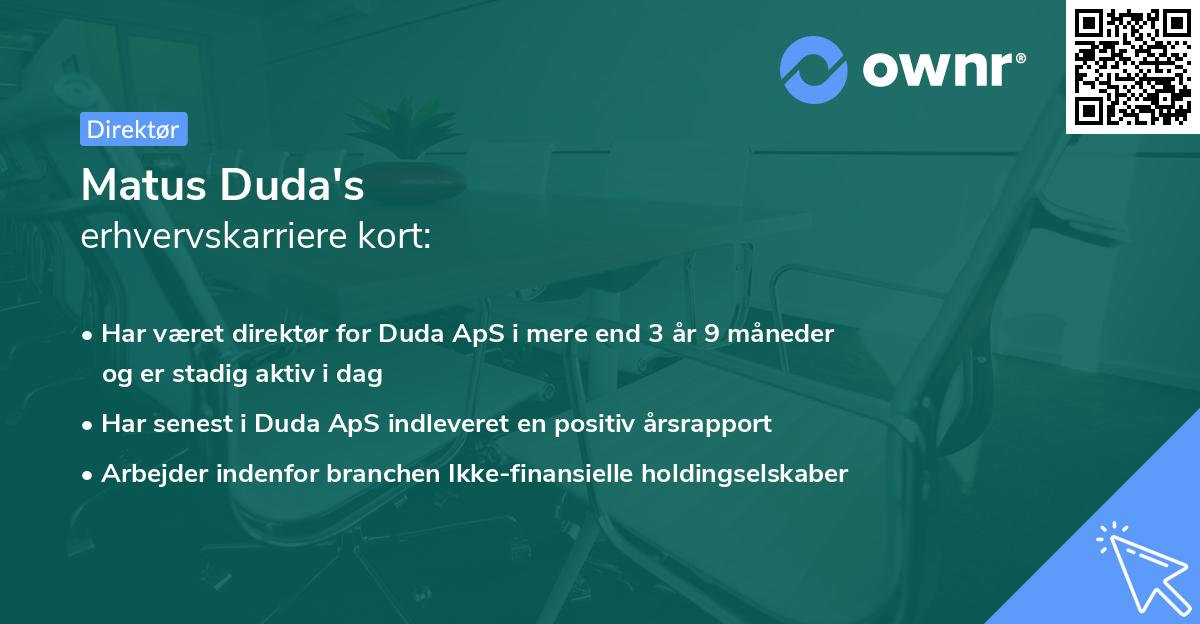 Matus Duda's erhvervskarriere kort