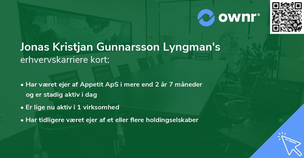 Jonas Kristjan Gunnarsson Lyngman's erhvervskarriere kort