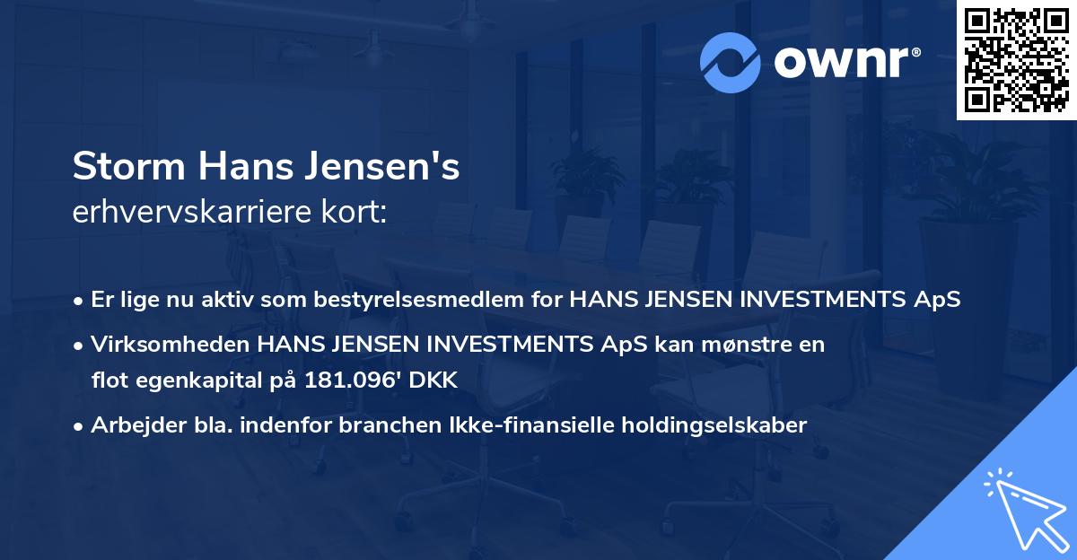 Storm Hans Jensen's erhvervskarriere kort