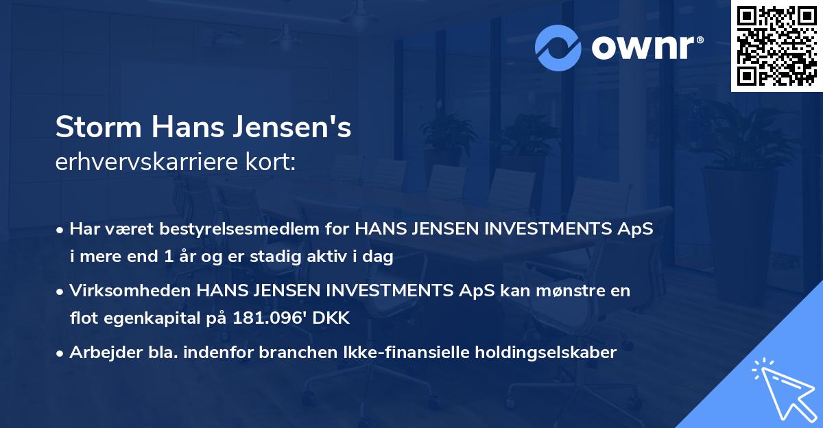 Storm Hans Jensen's erhvervskarriere kort