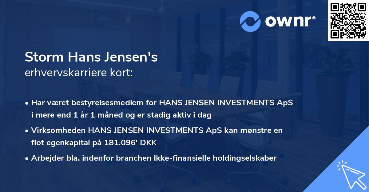Storm Hans Jensen's erhvervskarriere kort