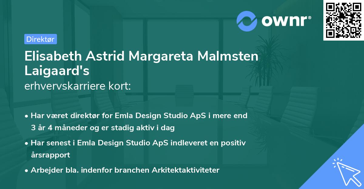 Elisabeth Astrid Margareta Malmsten Laigaard's erhvervskarriere kort