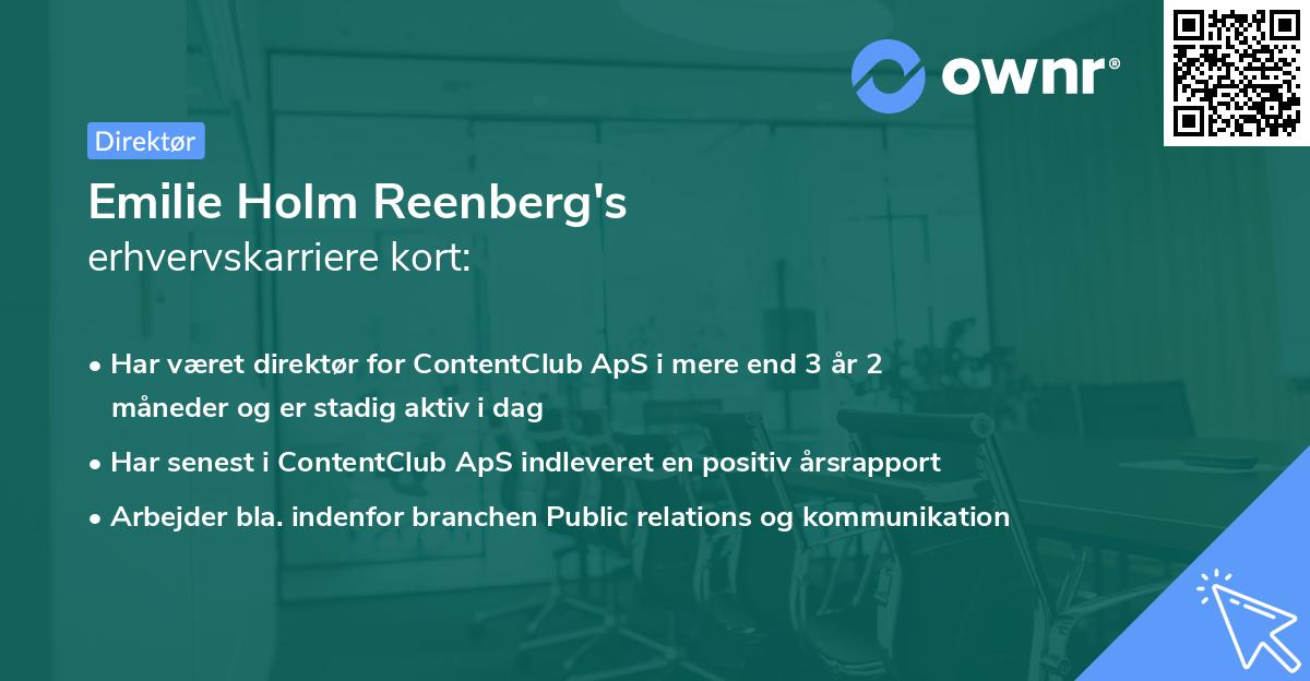 Emilie Holm Reenberg's erhvervskarriere kort
