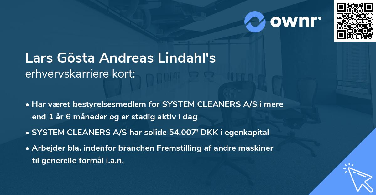 Lars Gösta Andreas Lindahl's erhvervskarriere kort
