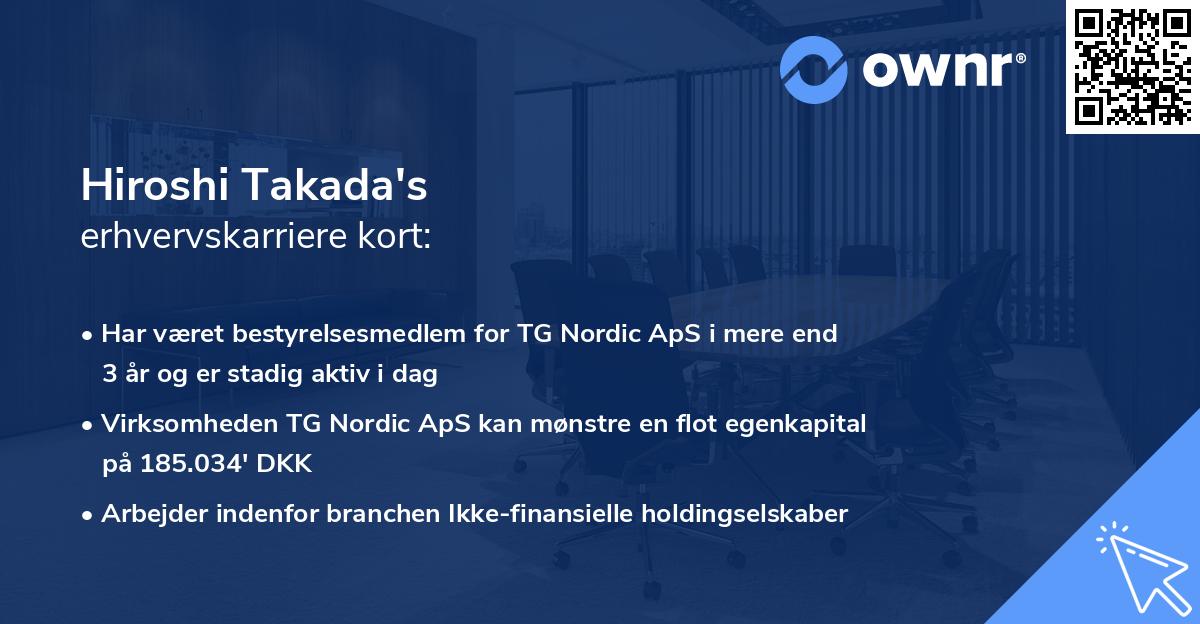 Hiroshi Takada's erhvervskarriere kort