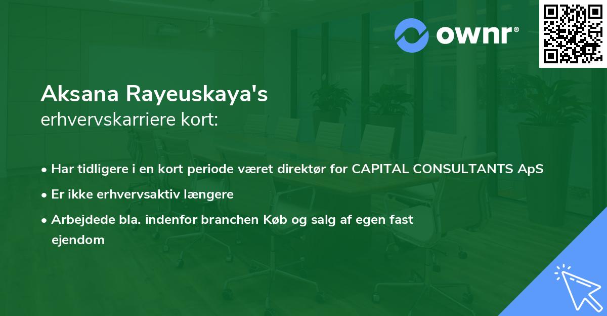 Aksana Rayeuskaya's erhvervskarriere kort