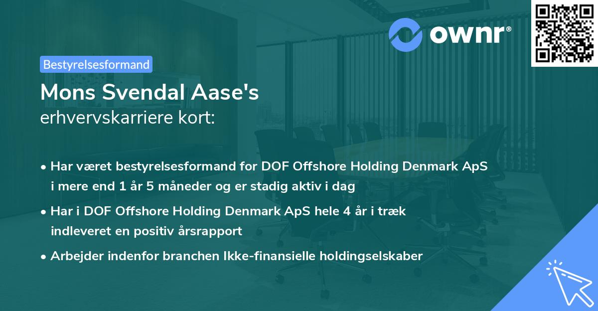 Mons Svendal Aase's erhvervskarriere kort