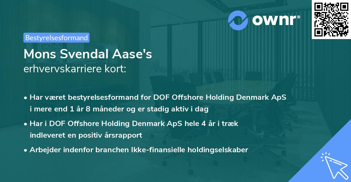 Mons Svendal Aase's erhvervskarriere kort