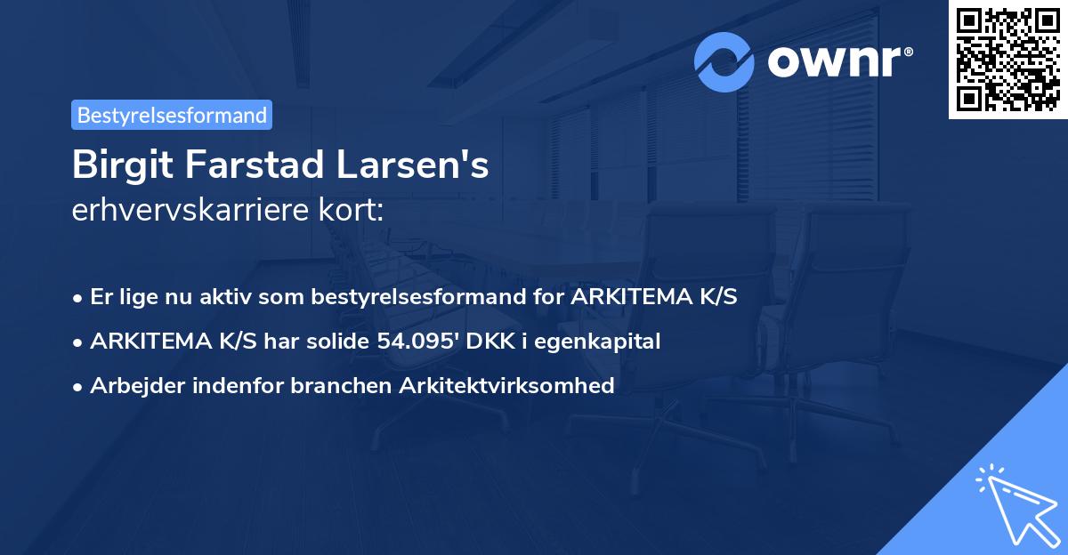 Birgit Farstad Larsen's erhvervskarriere kort