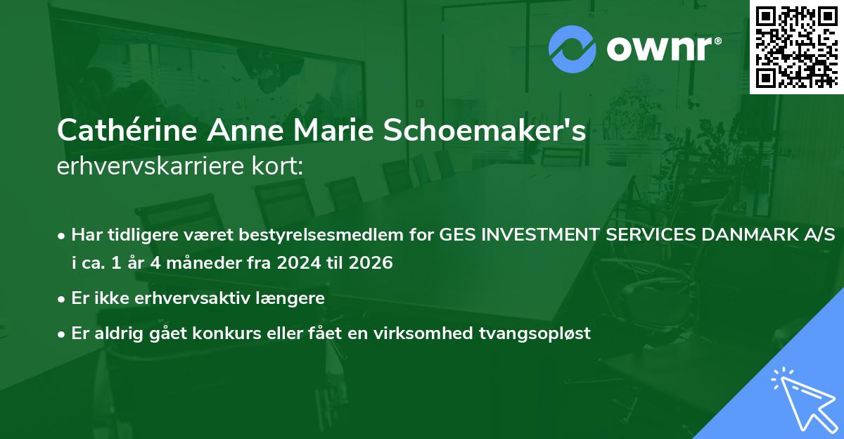 Cathérine Anne Marie Schoemaker's erhvervskarriere kort