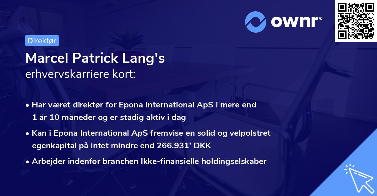 Marcel Patrick Lang's erhvervskarriere kort