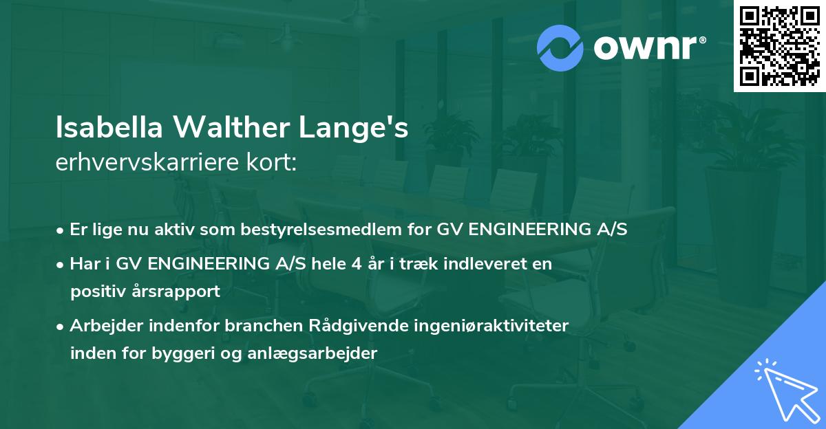 Isabella Walther Lange's erhvervskarriere kort