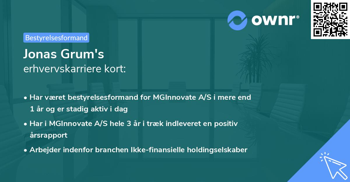 Jonas Grum's erhvervskarriere kort
