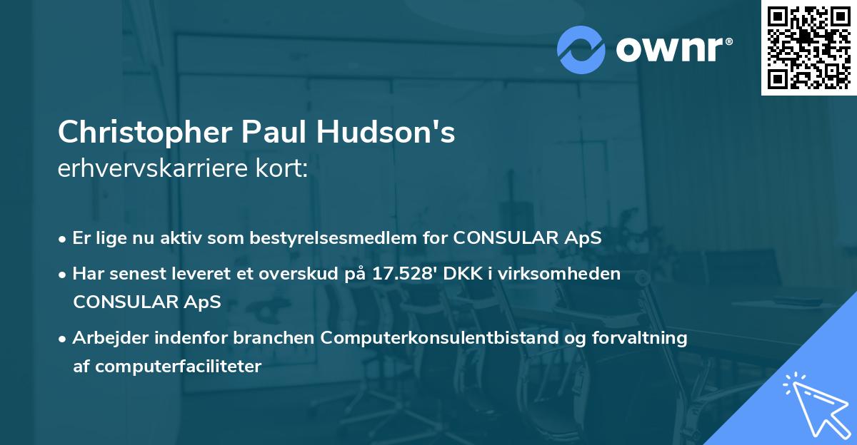 Christopher Paul Hudson's erhvervskarriere kort