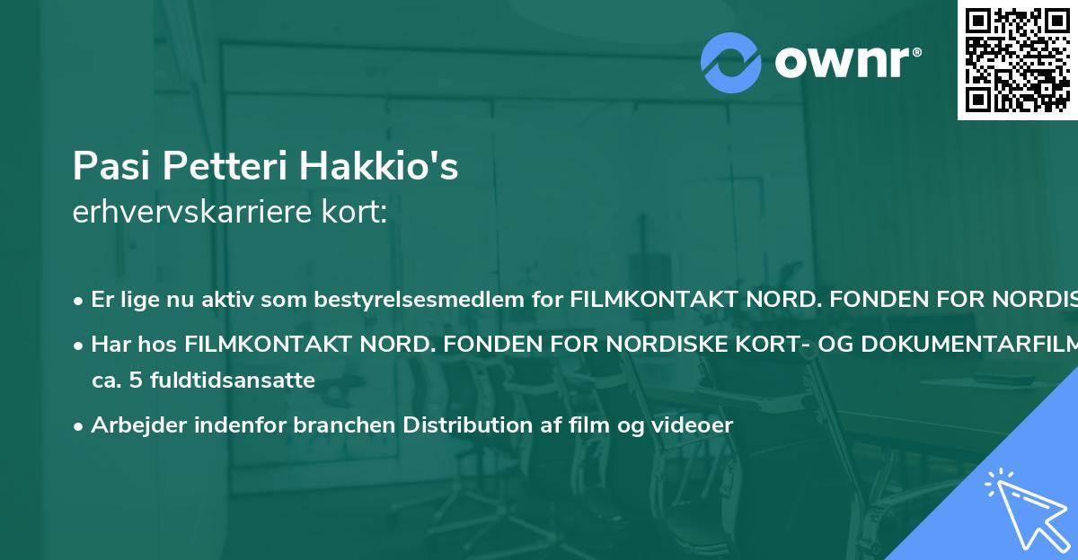 Pasi Petteri Hakkio's erhvervskarriere kort