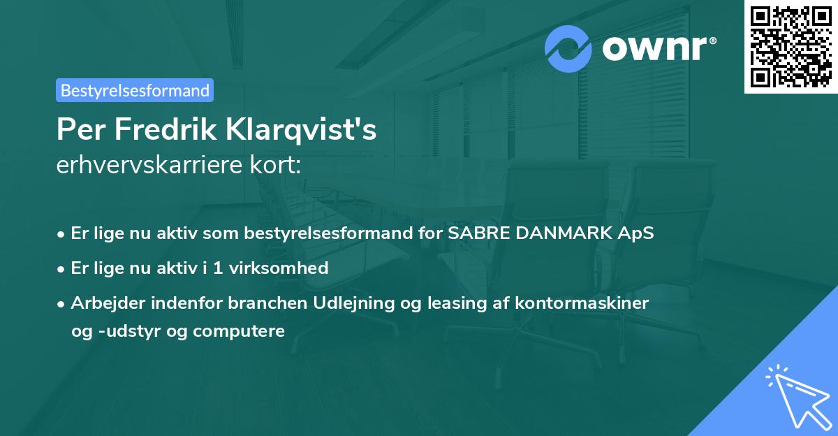 Per Fredrik Klarqvist's erhvervskarriere kort