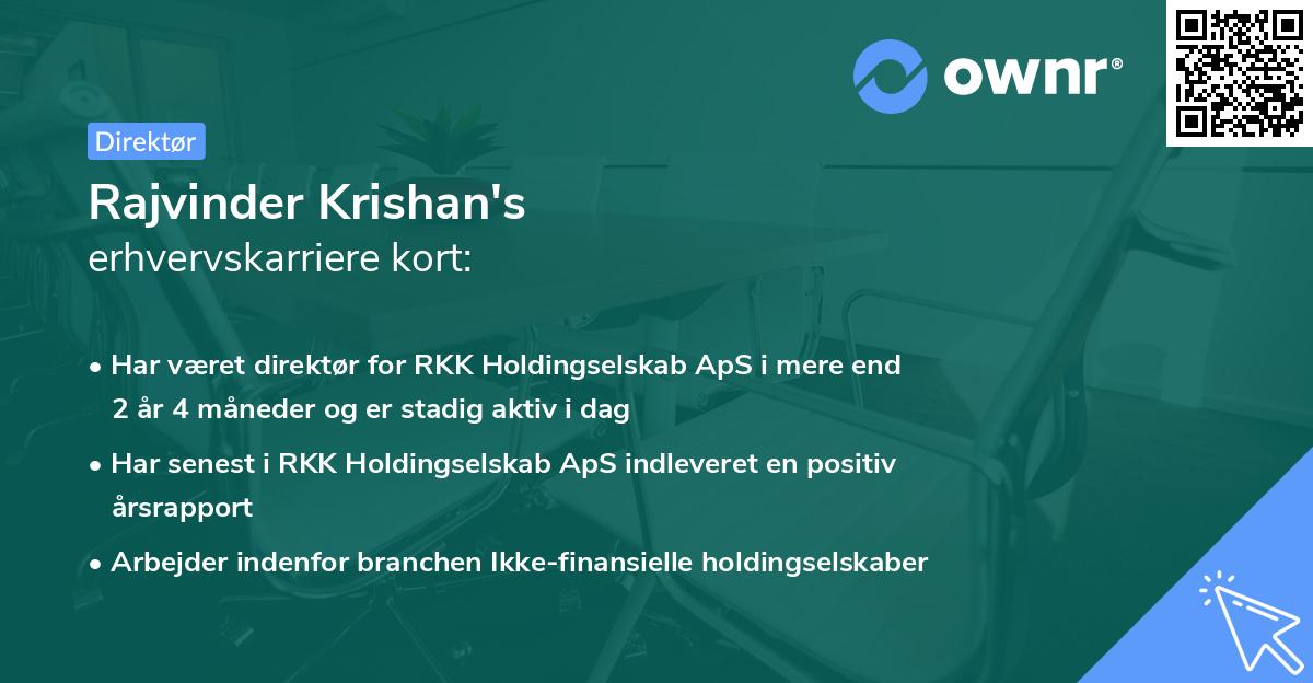 Rajvinder Krishan's erhvervskarriere kort