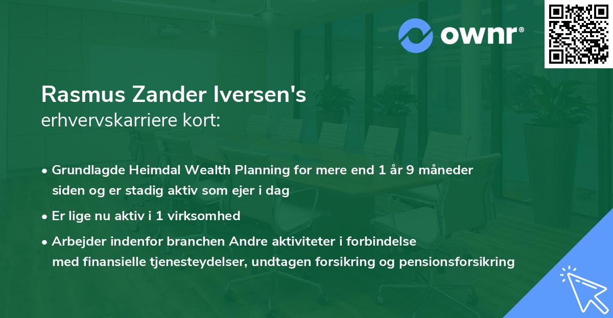 Rasmus Zander Iversen's erhvervskarriere kort