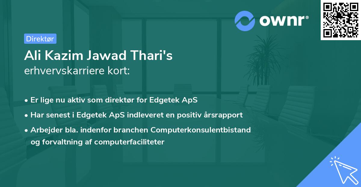 Ali Kazim Jawad Thari's erhvervskarriere kort