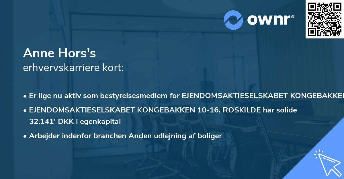 Anne Hors's erhvervskarriere kort