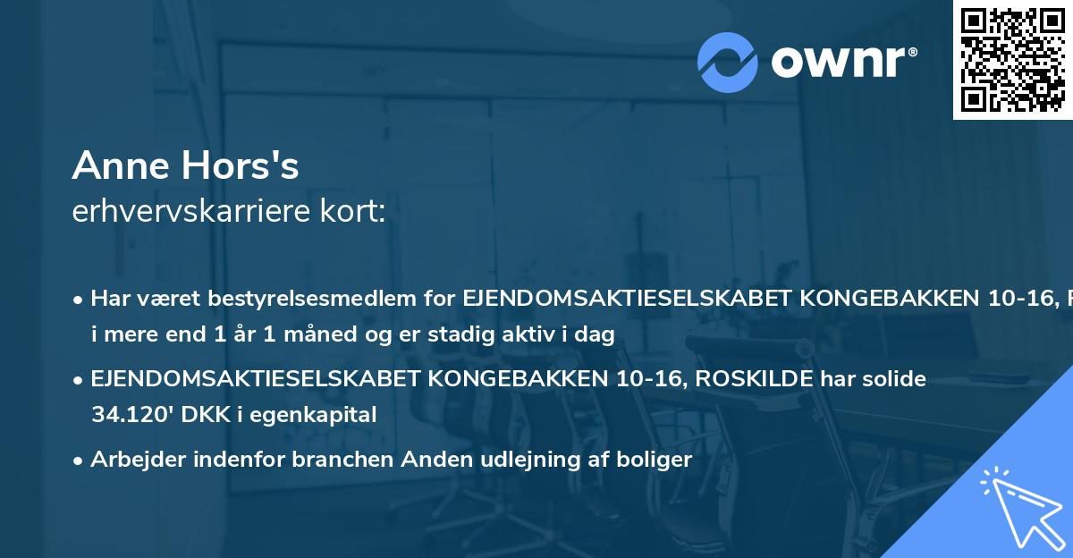 Anne Hors's erhvervskarriere kort