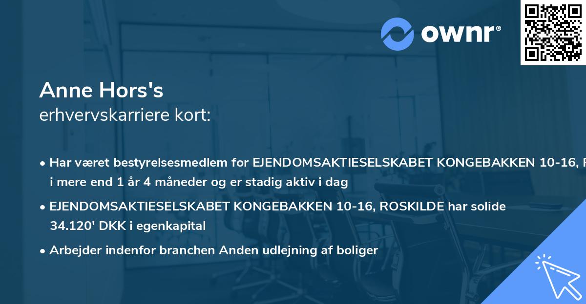 Anne Hors's erhvervskarriere kort