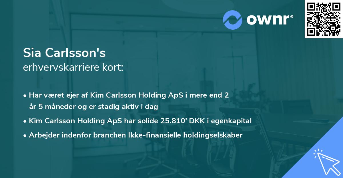 Sia Carlsson's erhvervskarriere kort