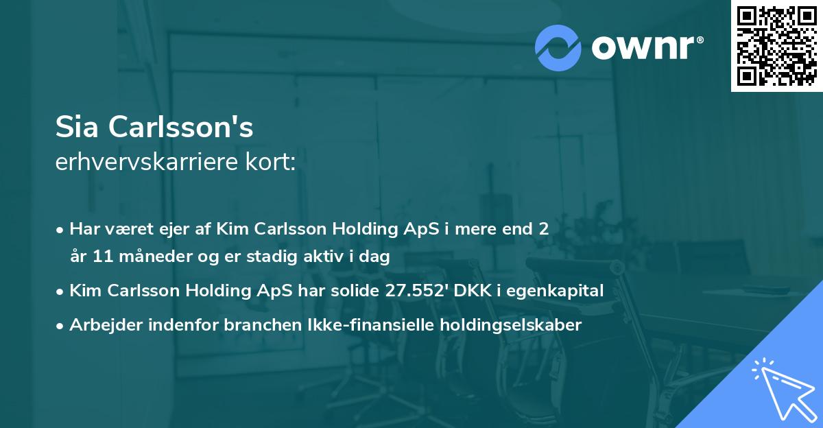 Sia Carlsson's erhvervskarriere kort
