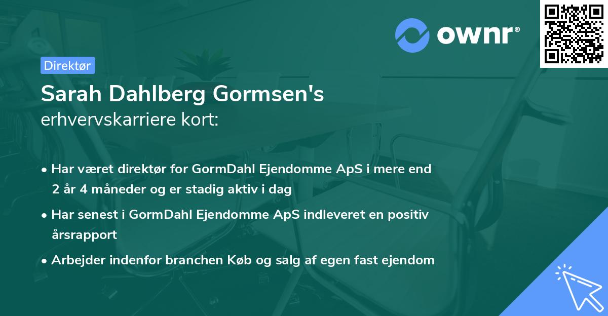 Sarah Dahlberg Gormsen's erhvervskarriere kort