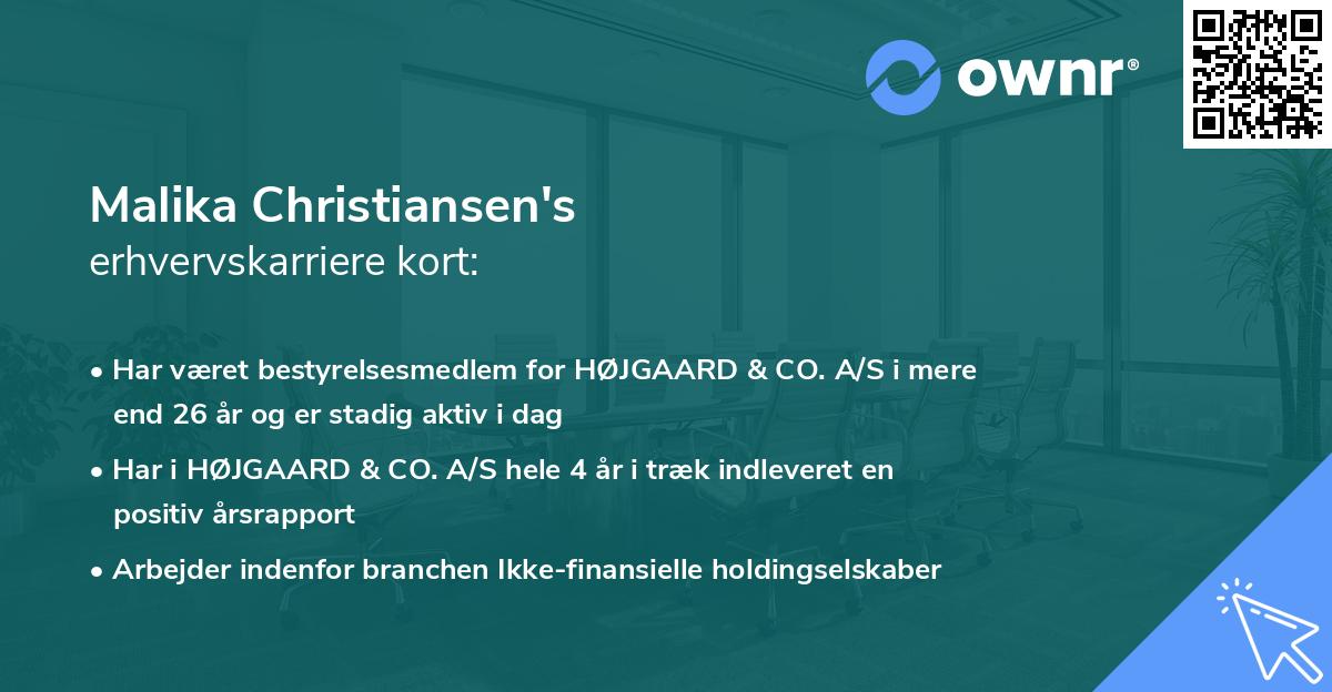 Malika Christiansen's erhvervskarriere kort