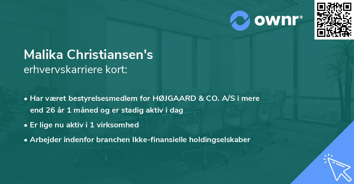 Malika Christiansen's erhvervskarriere kort