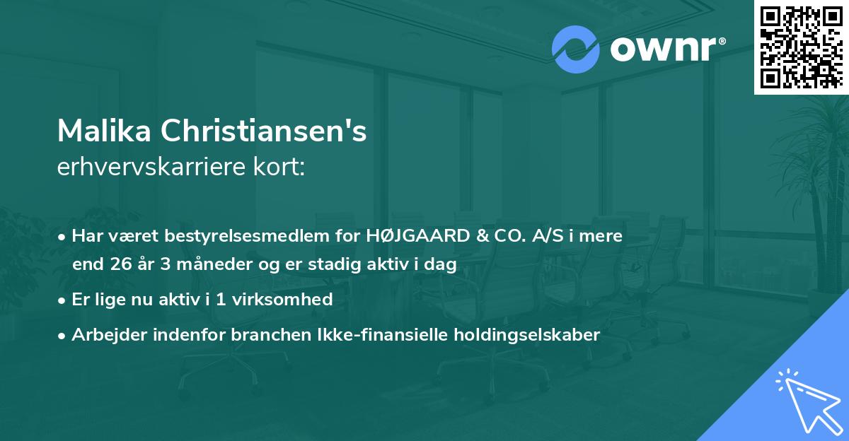 Malika Christiansen's erhvervskarriere kort