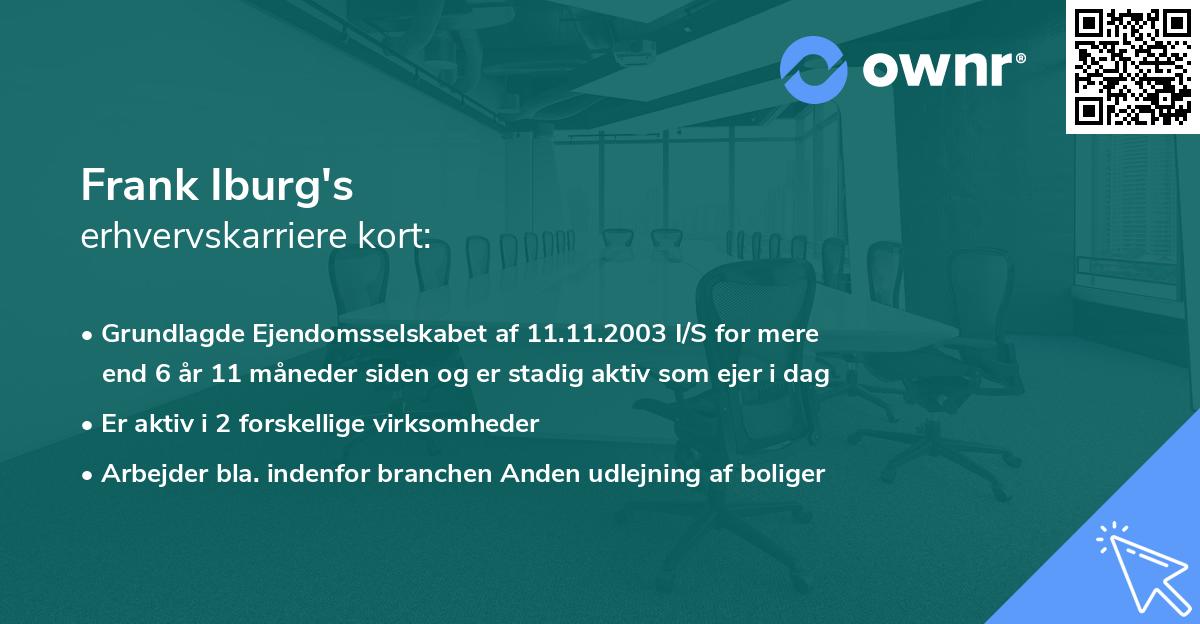 Frank Iburg's erhvervskarriere kort