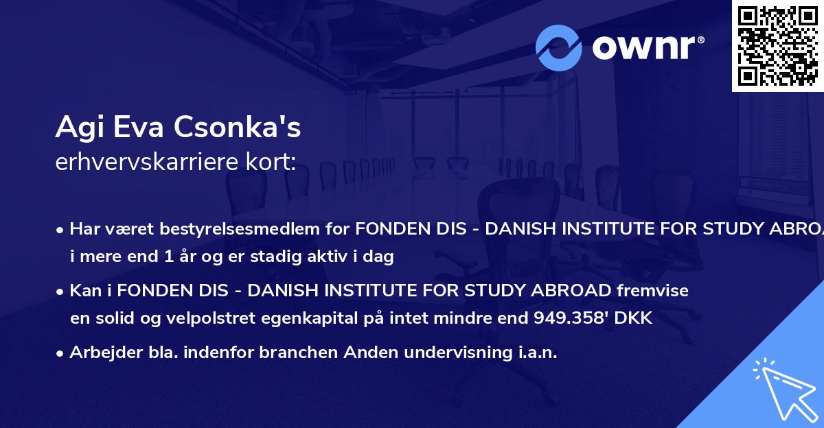 Agi Eva Csonka's erhvervskarriere kort