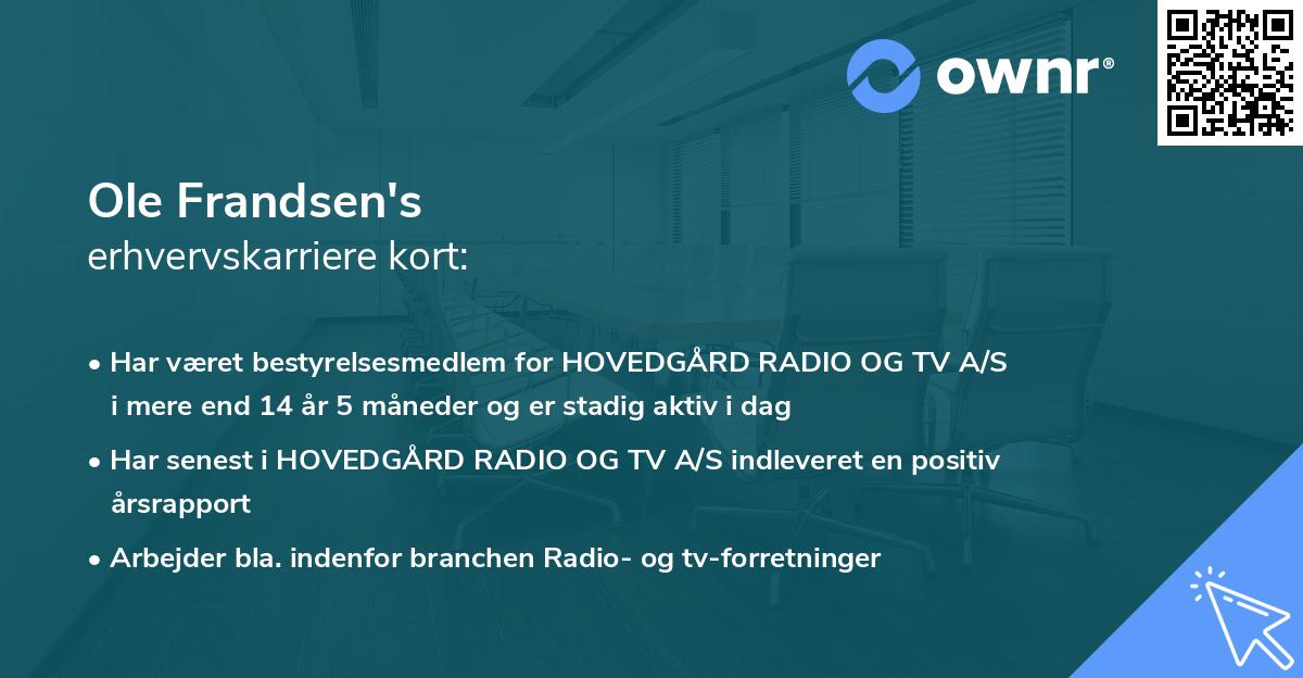 Ole Frandsen's erhvervskarriere kort