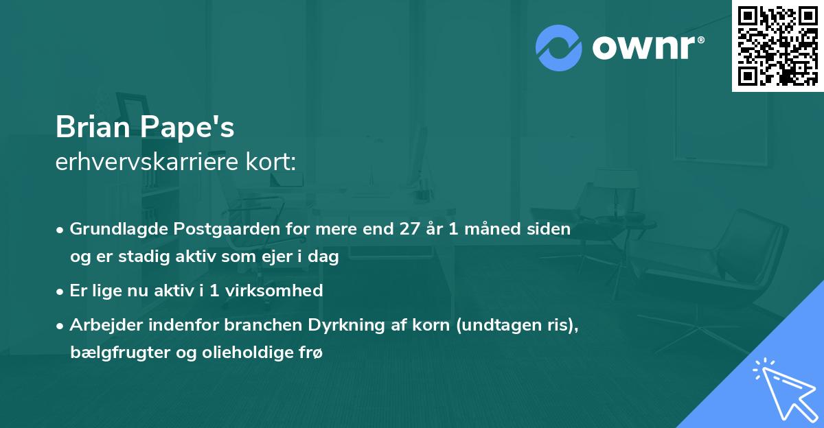 Brian Pape's erhvervskarriere kort
