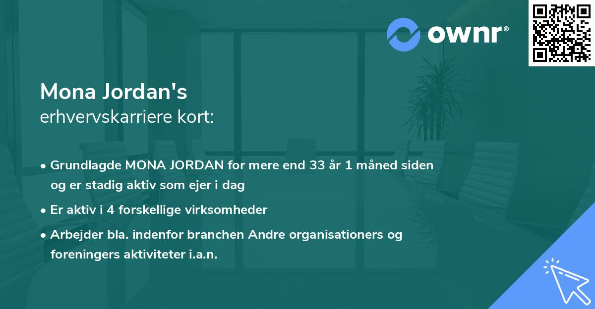 Mona Jordan's erhvervskarriere kort