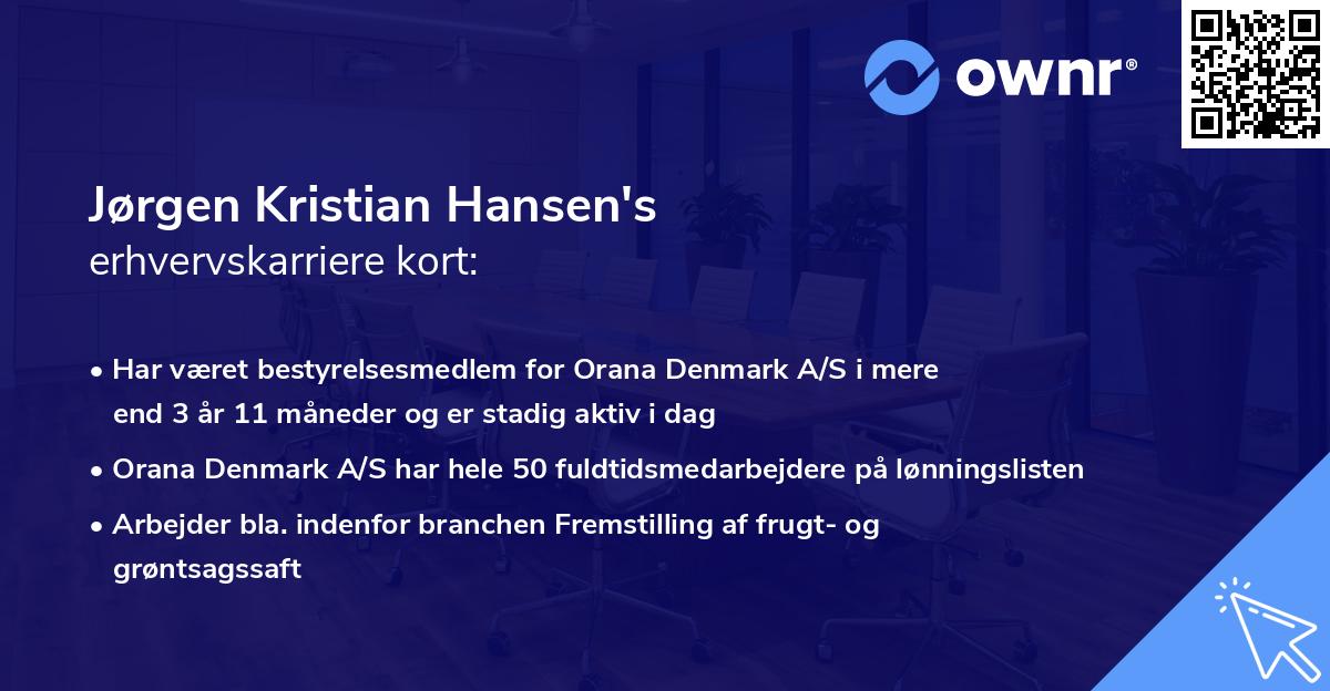 Jørgen Kristian Hansen's erhvervskarriere kort
