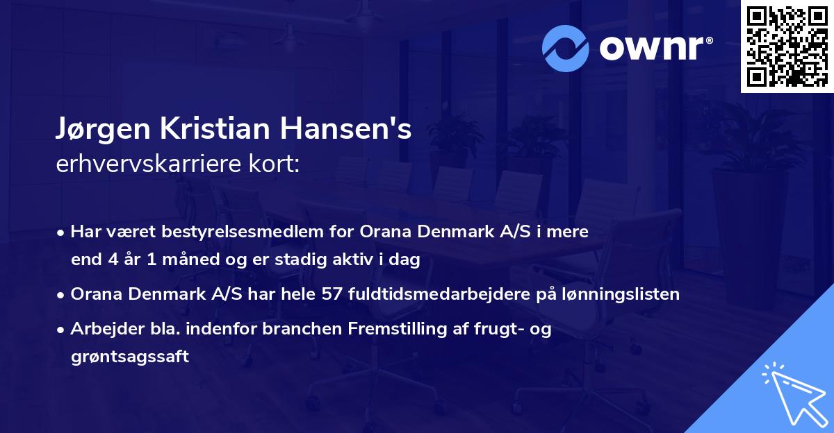 Jørgen Kristian Hansen's erhvervskarriere kort