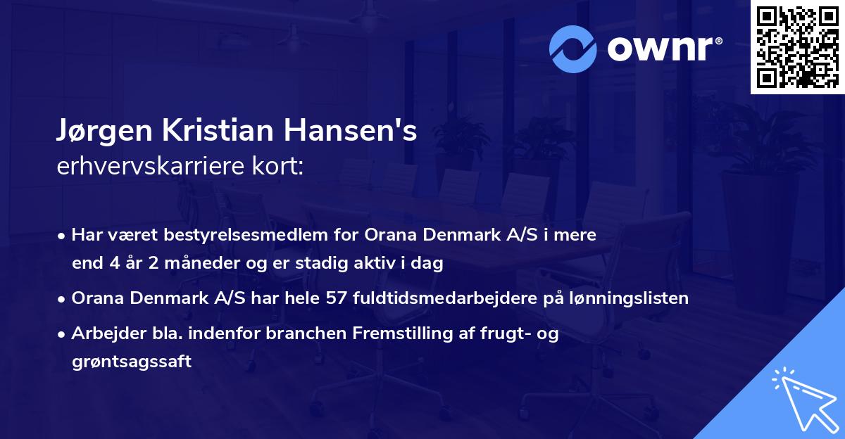 Jørgen Kristian Hansen's erhvervskarriere kort