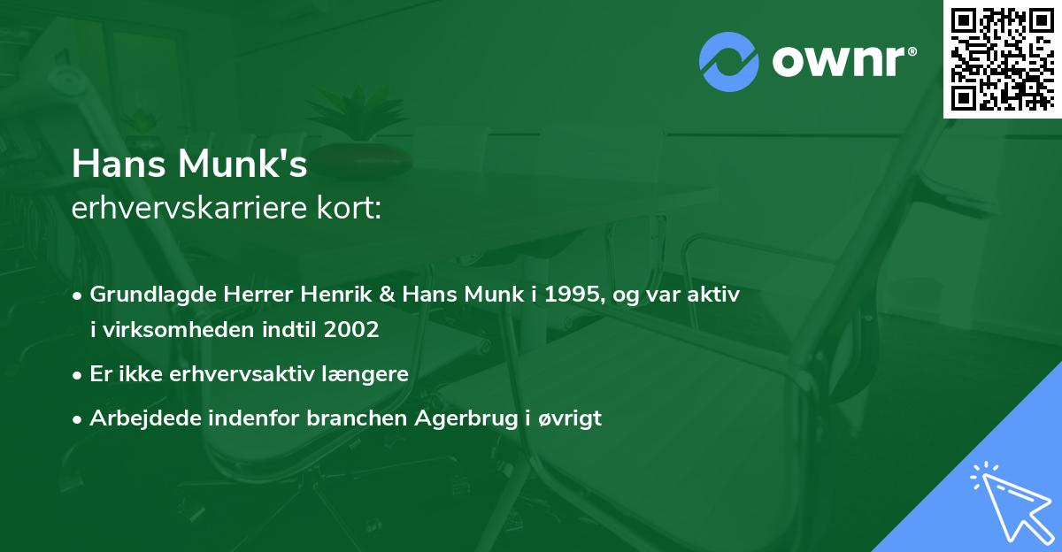 Hans Munk's erhvervskarriere kort