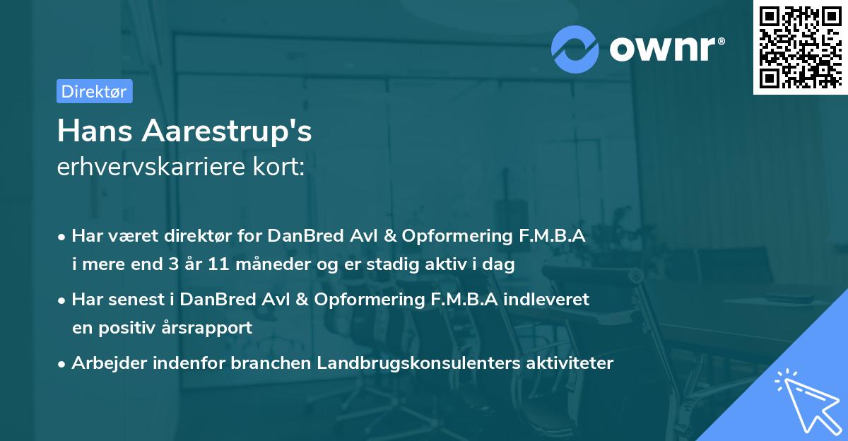 Hans Aarestrup's erhvervskarriere kort