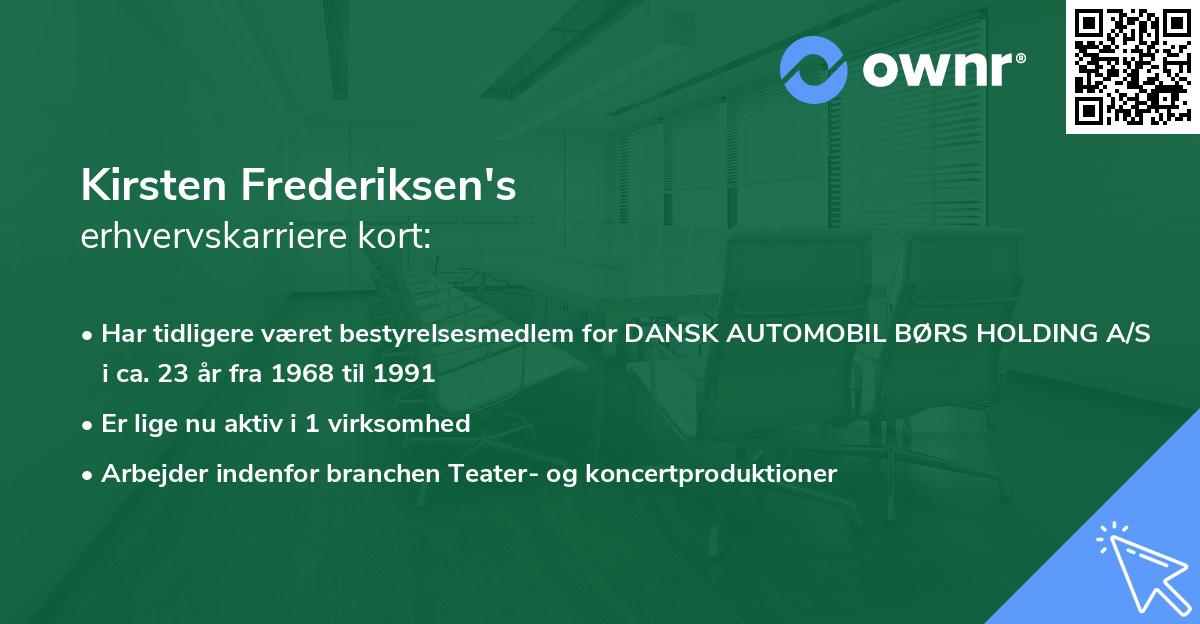 Kirsten Frederiksen's erhvervskarriere kort