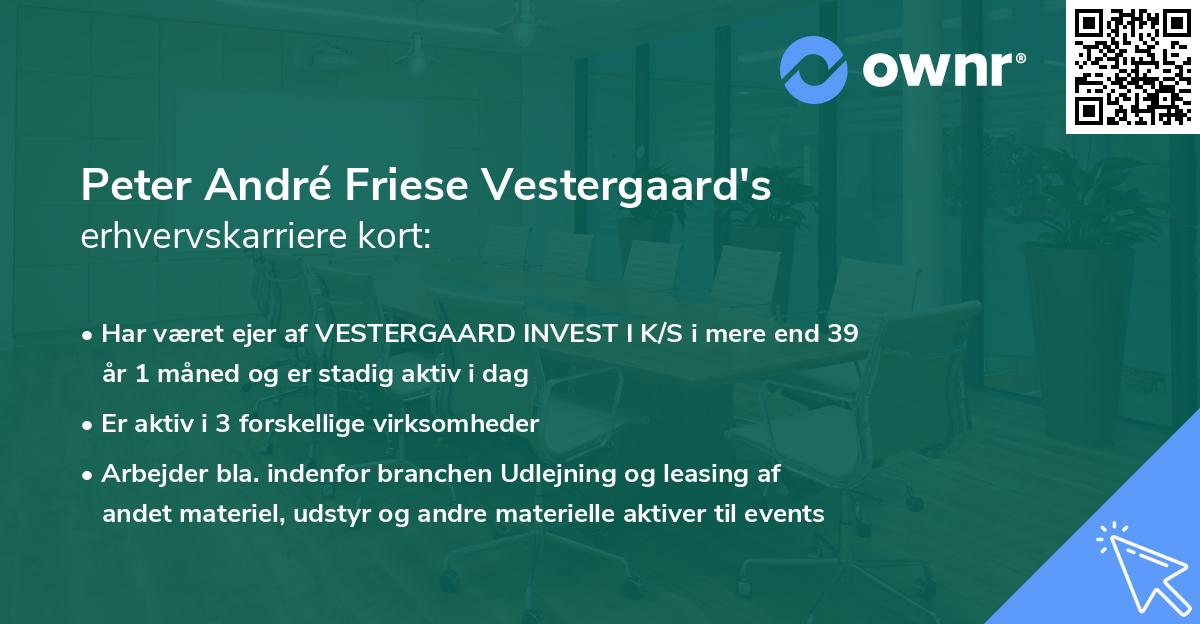 Peter André Friese Vestergaard's erhvervskarriere kort