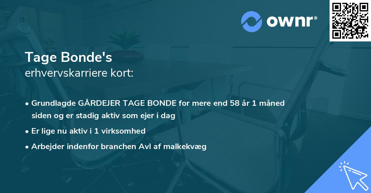 Tage Bonde's erhvervskarriere kort