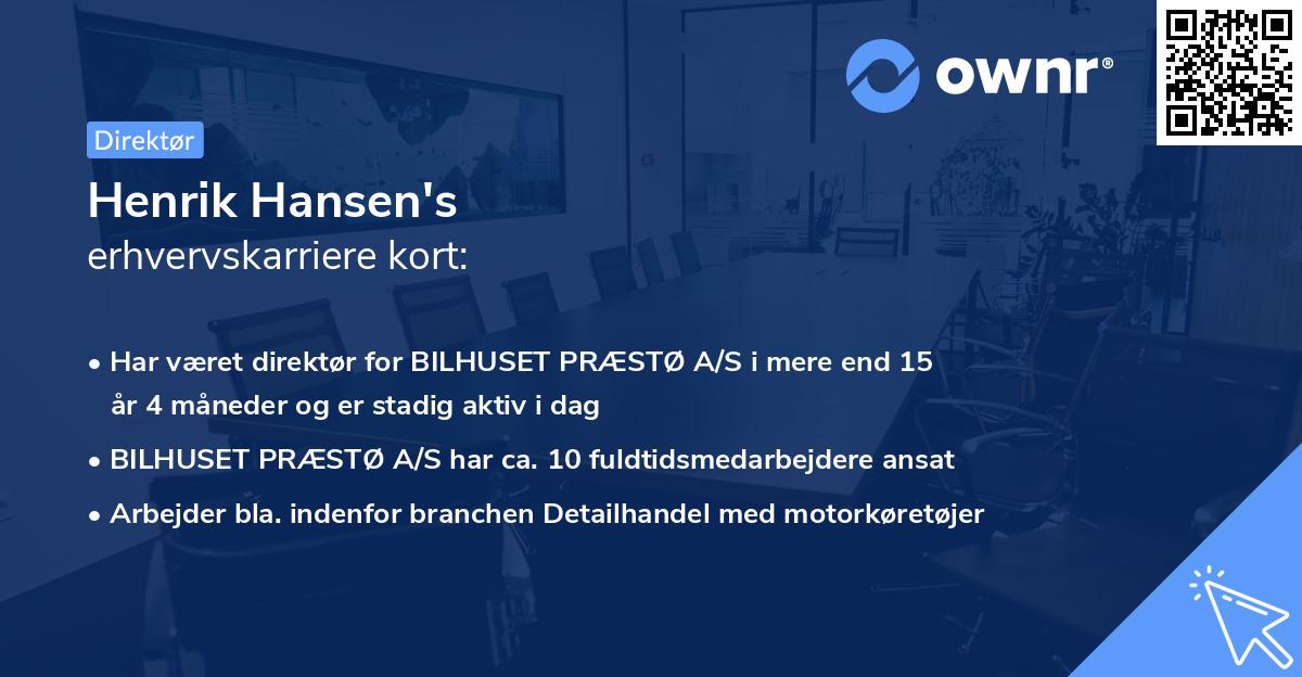 Henrik Hansen's erhvervskarriere kort